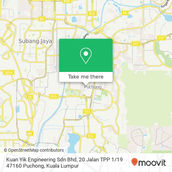 Peta Kuan Yik Engineering Sdn Bhd, 20 Jalan TPP 1 / 19 47160 Puchong