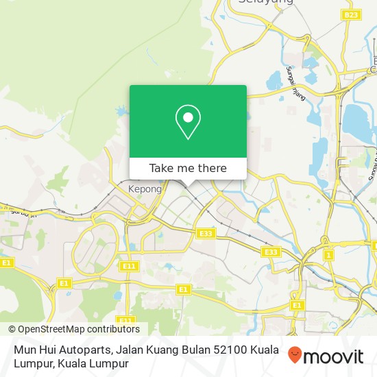 Peta Mun Hui Autoparts, Jalan Kuang Bulan 52100 Kuala Lumpur