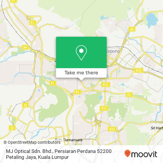 MJ Optical Sdn. Bhd., Persiaran Perdana 52200 Petaling Jaya map