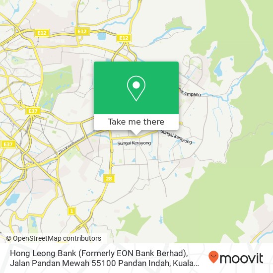 Peta Hong Leong Bank (Formerly EON Bank Berhad), Jalan Pandan Mewah 55100 Pandan Indah