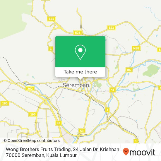 Peta Wong Brothers Fruits Trading, 24 Jalan Dr. Krishnan 70000 Seremban