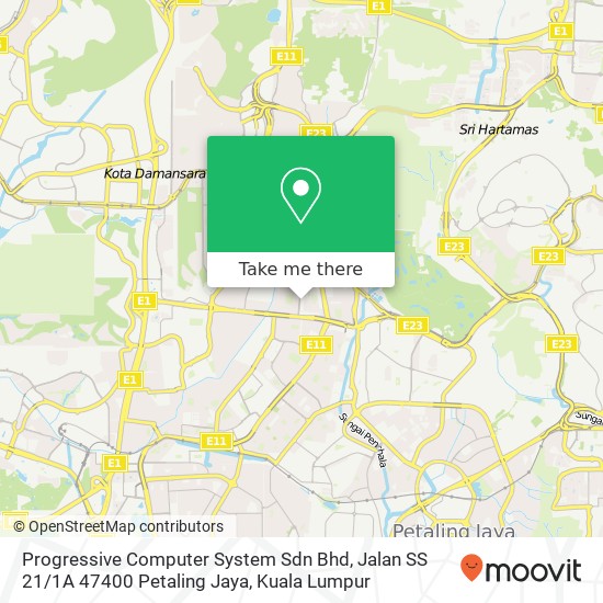 Peta Progressive Computer System Sdn Bhd, Jalan SS 21 / 1A 47400 Petaling Jaya