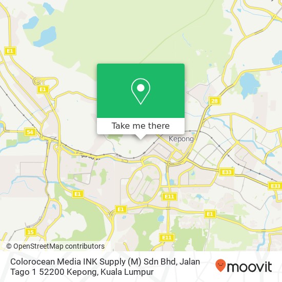 Peta Colorocean Media INK Supply (M) Sdn Bhd, Jalan Tago 1 52200 Kepong