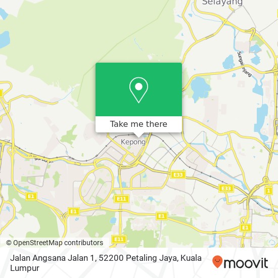 Peta Jalan Angsana Jalan 1, 52200 Petaling Jaya