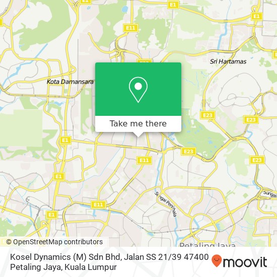 Peta Kosel Dynamics (M) Sdn Bhd, Jalan SS 21 / 39 47400 Petaling Jaya