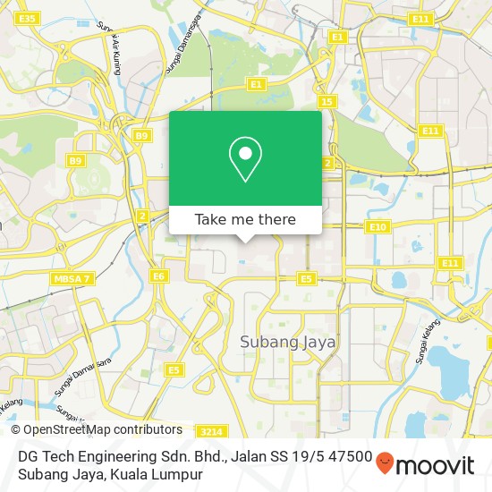 Peta DG Tech Engineering Sdn. Bhd., Jalan SS 19 / 5 47500 Subang Jaya