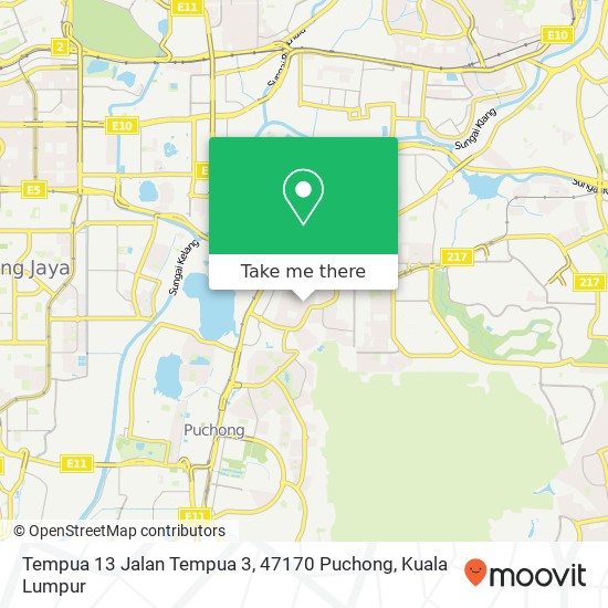 Peta Tempua 13 Jalan Tempua 3, 47170 Puchong