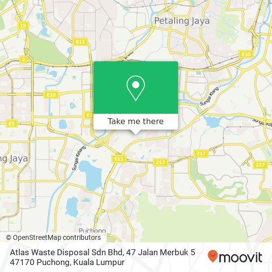 Peta Atlas Waste Disposal Sdn Bhd, 47 Jalan Merbuk 5 47170 Puchong