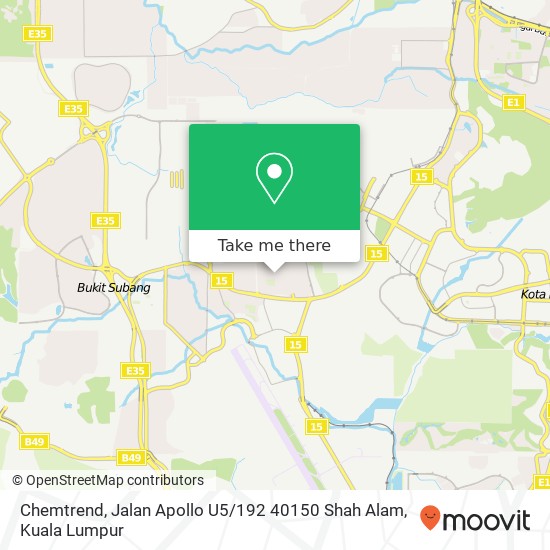 Peta Chemtrend, Jalan Apollo U5 / 192 40150 Shah Alam