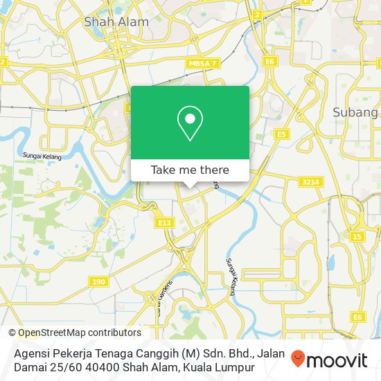 Agensi Pekerja Tenaga Canggih (M) Sdn. Bhd., Jalan Damai 25 / 60 40400 Shah Alam map