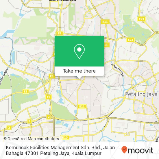 Peta Kemuncak Facilities Management Sdn. Bhd., Jalan Bahagia 47301 Petaling Jaya