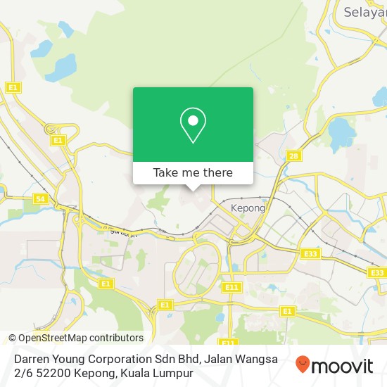 Peta Darren Young Corporation Sdn Bhd, Jalan Wangsa 2 / 6 52200 Kepong