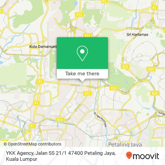 Peta YKK Agency, Jalan SS 21 / 1 47400 Petaling Jaya