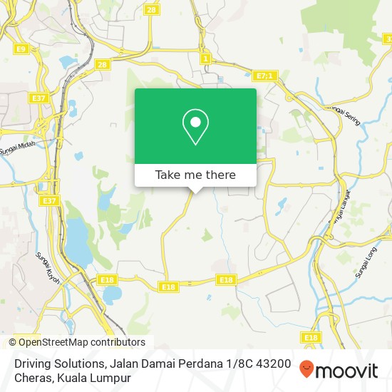 Peta Driving Solutions, Jalan Damai Perdana 1 / 8C 43200 Cheras