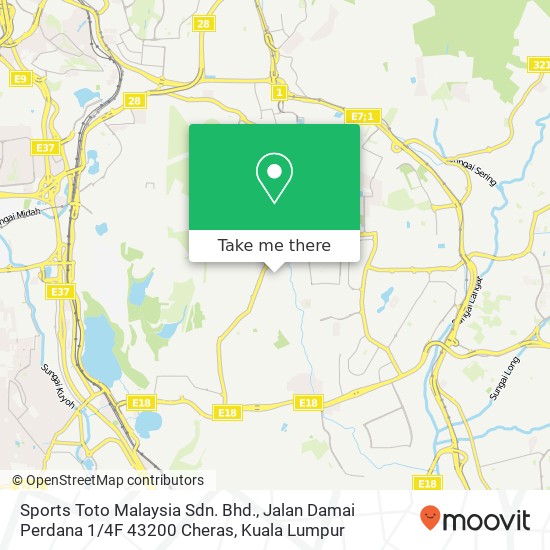 Peta Sports Toto Malaysia Sdn. Bhd., Jalan Damai Perdana 1 / 4F 43200 Cheras