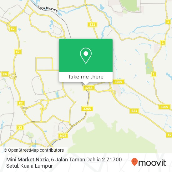 Peta Mini Market Nazia, 6 Jalan Taman Dahlia 2 71700 Setul