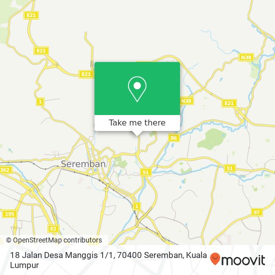 Peta 18 Jalan Desa Manggis 1 / 1, 70400 Seremban