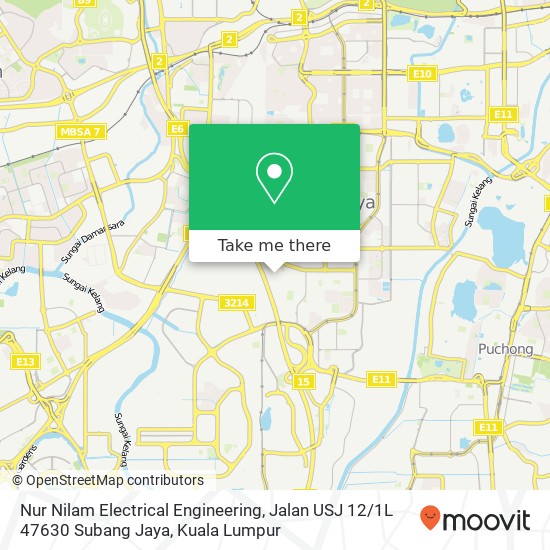 Peta Nur Nilam Electrical Engineering, Jalan USJ 12 / 1L 47630 Subang Jaya