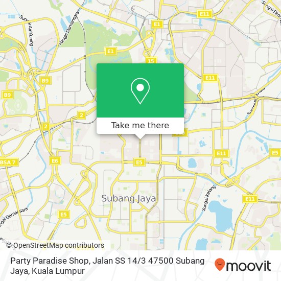 Party Paradise Shop, Jalan SS 14 / 3 47500 Subang Jaya map