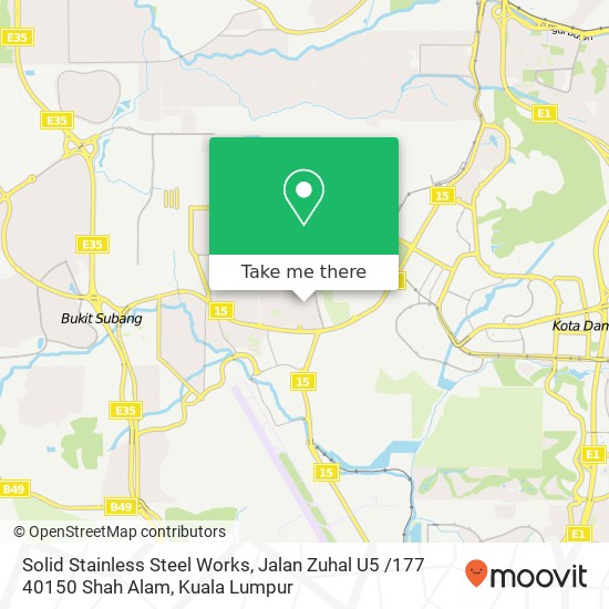 Peta Solid Stainless Steel Works, Jalan Zuhal U5 /177 40150 Shah Alam