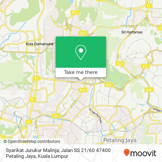 Peta Syarikat Jurukur Malinja, Jalan SS 21 / 60 47400 Petaling Jaya