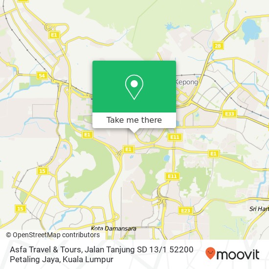 Peta Asfa Travel & Tours, Jalan Tanjung SD 13 / 1 52200 Petaling Jaya