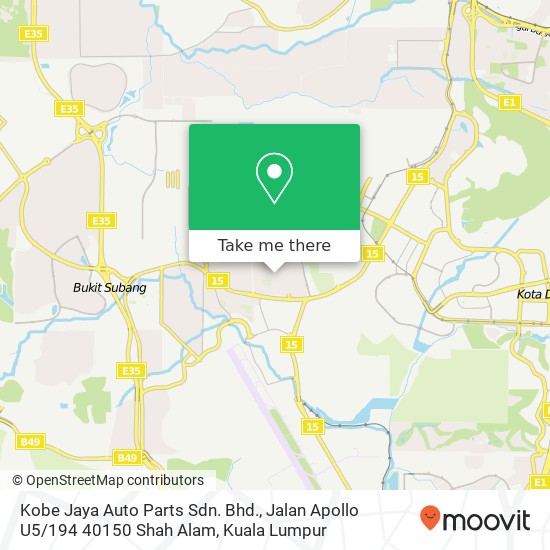 Peta Kobe Jaya Auto Parts Sdn. Bhd., Jalan Apollo U5 / 194 40150 Shah Alam