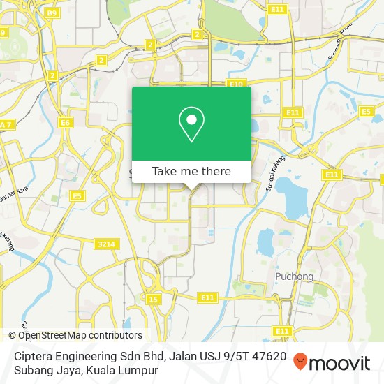 Peta Ciptera Engineering Sdn Bhd, Jalan USJ 9 / 5T 47620 Subang Jaya