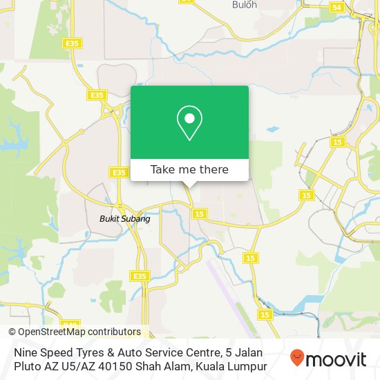 Peta Nine Speed Tyres & Auto Service Centre, 5 Jalan Pluto AZ U5 / AZ 40150 Shah Alam
