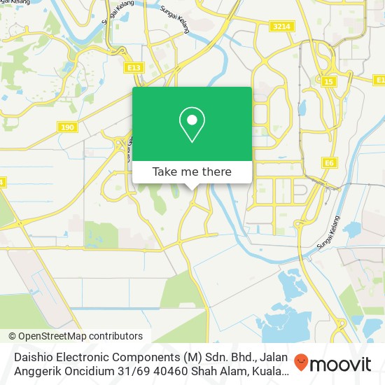 Peta Daishio Electronic Components (M) Sdn. Bhd., Jalan Anggerik Oncidium 31 / 69 40460 Shah Alam