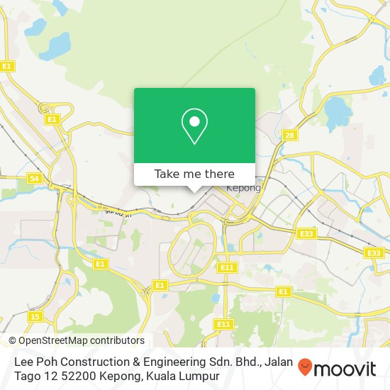 Peta Lee Poh Construction & Engineering Sdn. Bhd., Jalan Tago 12 52200 Kepong