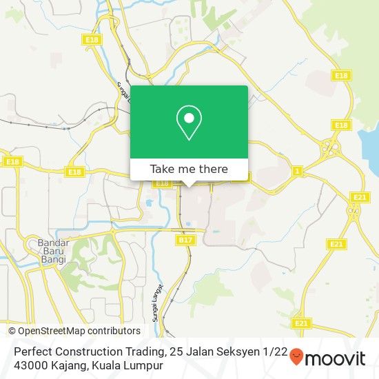 Peta Perfect Construction Trading, 25 Jalan Seksyen 1 / 22 43000 Kajang