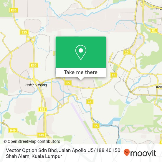 Peta Vector Option Sdn Bhd, Jalan Apollo U5 / 188 40150 Shah Alam