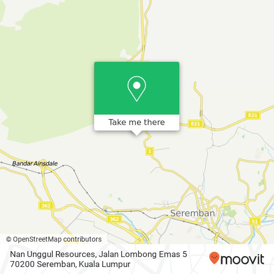 Peta Nan Unggul Resources, Jalan Lombong Emas 5 70200 Seremban