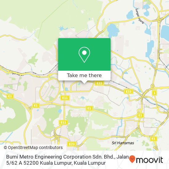 Bumi Metro Engineering Corporation Sdn. Bhd., Jalan 5 / 62 A 52200 Kuala Lumpur map