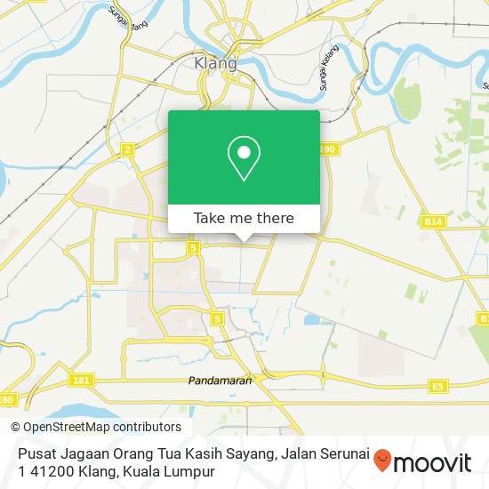 Peta Pusat Jagaan Orang Tua Kasih Sayang, Jalan Serunai 1 41200 Klang