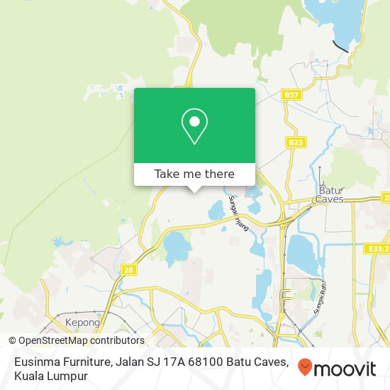 Peta Eusinma Furniture, Jalan SJ 17A 68100 Batu Caves