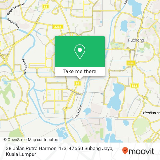 Peta 38 Jalan Putra Harmoni 1 / 3, 47650 Subang Jaya