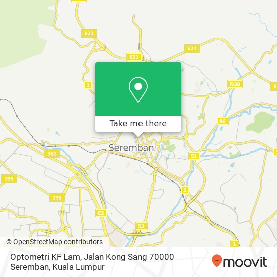 Peta Optometri KF Lam, Jalan Kong Sang 70000 Seremban