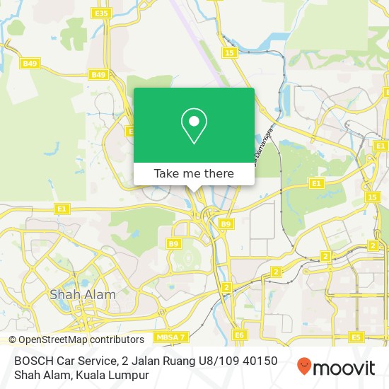 Peta BOSCH Car Service, 2 Jalan Ruang U8 / 109 40150 Shah Alam