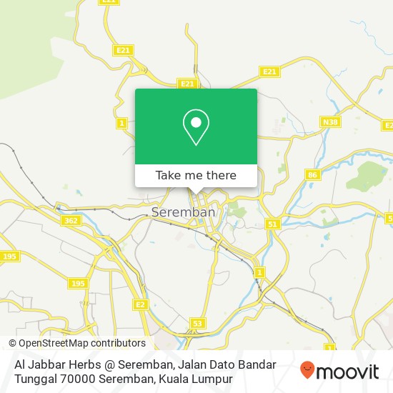 Peta Al Jabbar Herbs @ Seremban, Jalan Dato Bandar Tunggal 70000 Seremban