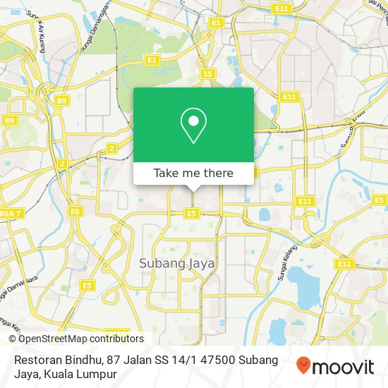 Peta Restoran Bindhu, 87 Jalan SS 14 / 1 47500 Subang Jaya