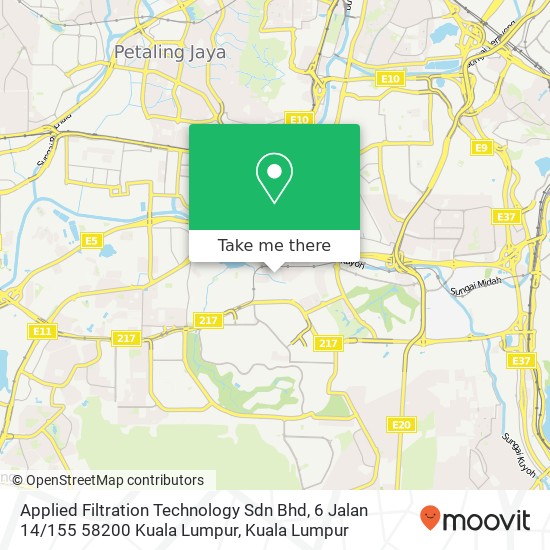 Applied Filtration Technology Sdn Bhd, 6 Jalan 14 / 155 58200 Kuala Lumpur map