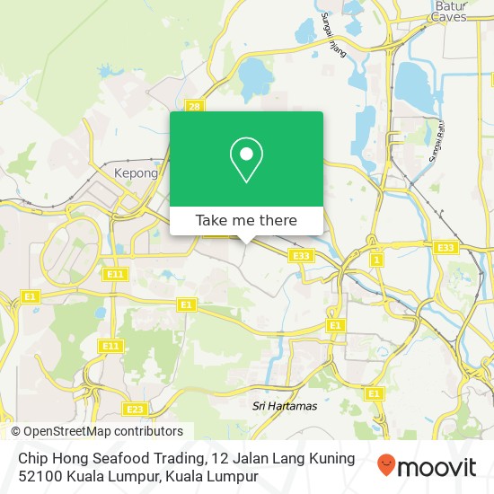 Peta Chip Hong Seafood Trading, 12 Jalan Lang Kuning 52100 Kuala Lumpur