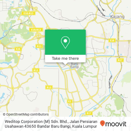 Weditop Corporation (M) Sdn. Bhd., Jalan Persiaran Usahawan 43650 Bandar Baru Bangi map