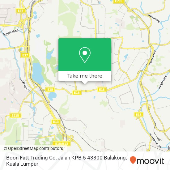 Peta Boon Fatt Trading Co, Jalan KPB 5 43300 Balakong