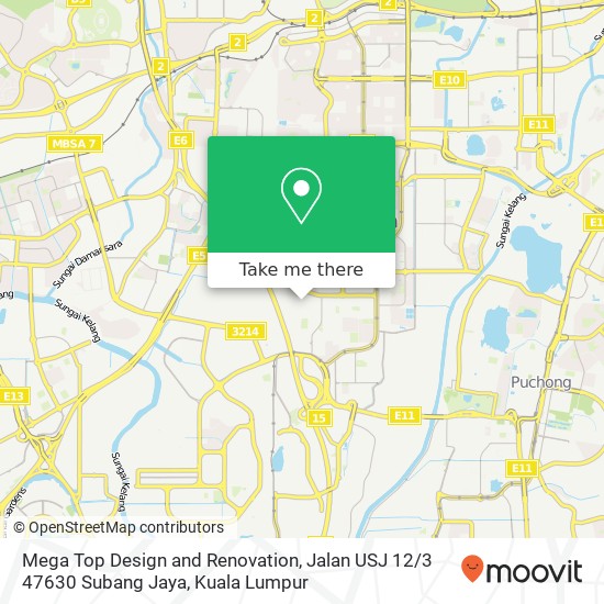 Peta Mega Top Design and Renovation, Jalan USJ 12 / 3 47630 Subang Jaya