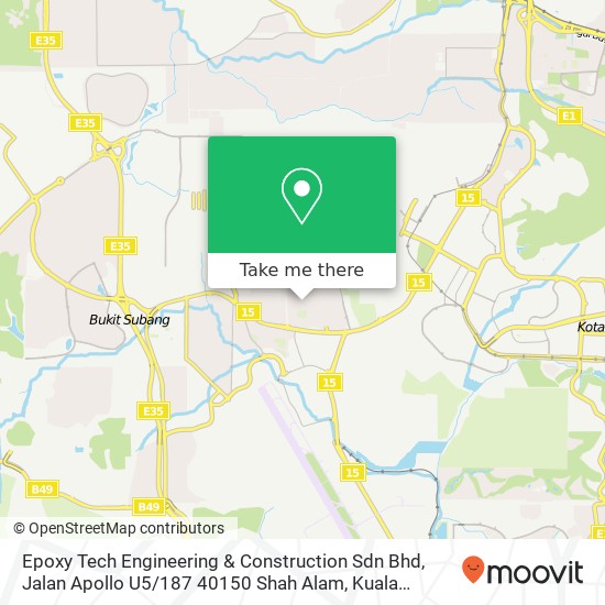 Peta Epoxy Tech Engineering & Construction Sdn Bhd, Jalan Apollo U5 / 187 40150 Shah Alam