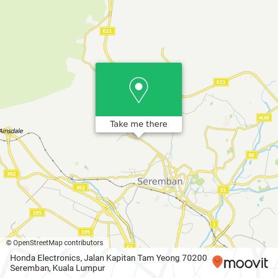 Peta Honda Electronics, Jalan Kapitan Tam Yeong 70200 Seremban