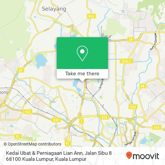 Peta Kedai Ubat & Perniagaan Lian Ann, Jalan Sibu 8 68100 Kuala Lumpur